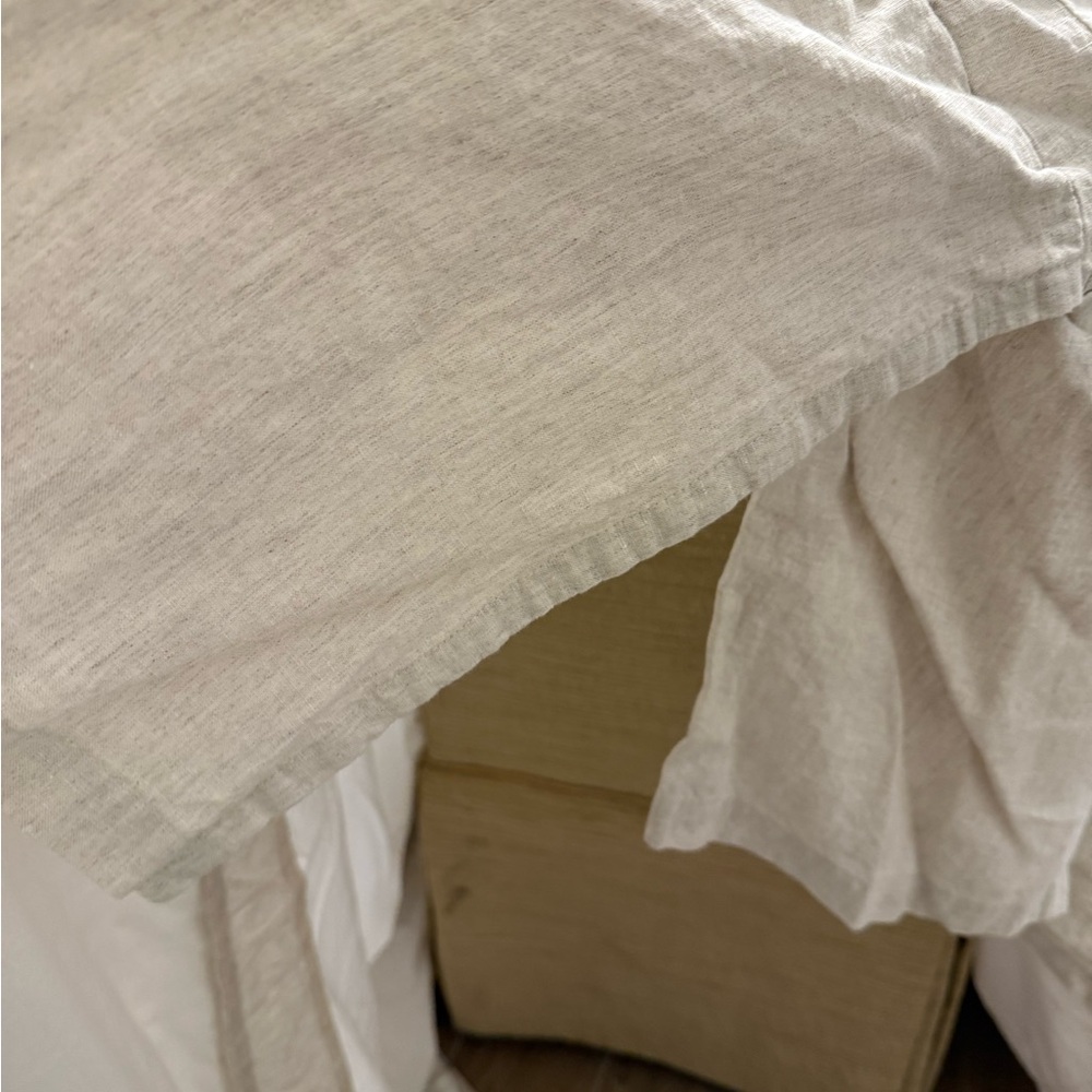 Pottery Barn White and Tan Linen Bed Skirt - Picture 6 of 6